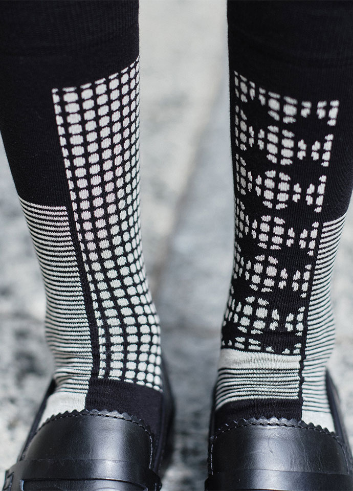 Mono_polka patchwork mid-calf socks